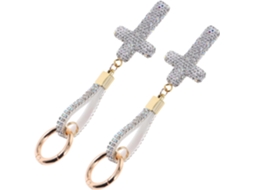 Chaveiro religioso Prated com cruz e strass, conjunto de 2 peças.
