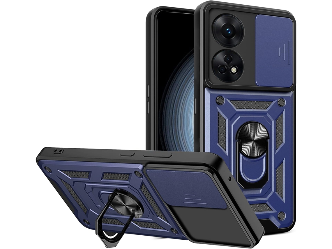 Capa Lente Deslizante Giratório para Oppo Reno8 T 4G HONGWE. Anti-Choque Magnética Azul