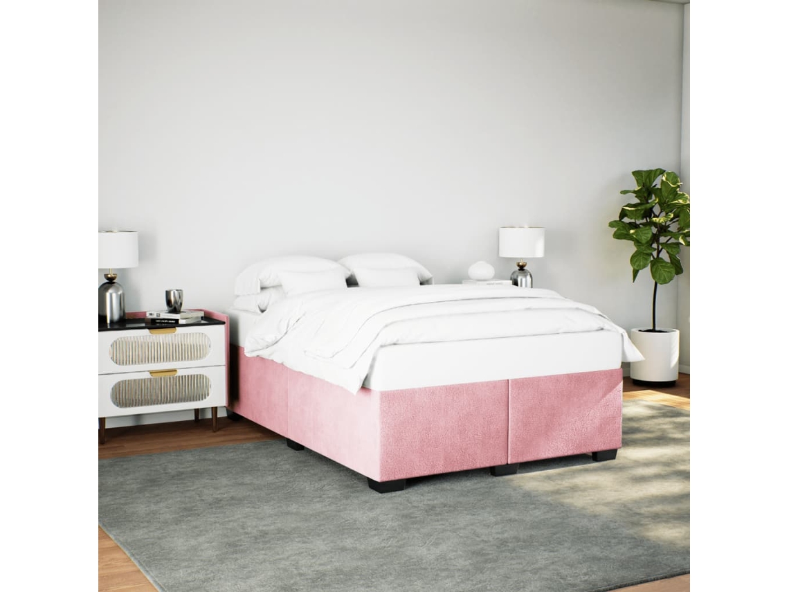 Estrutura De Cama 140x190 Cm Veludo Rosa