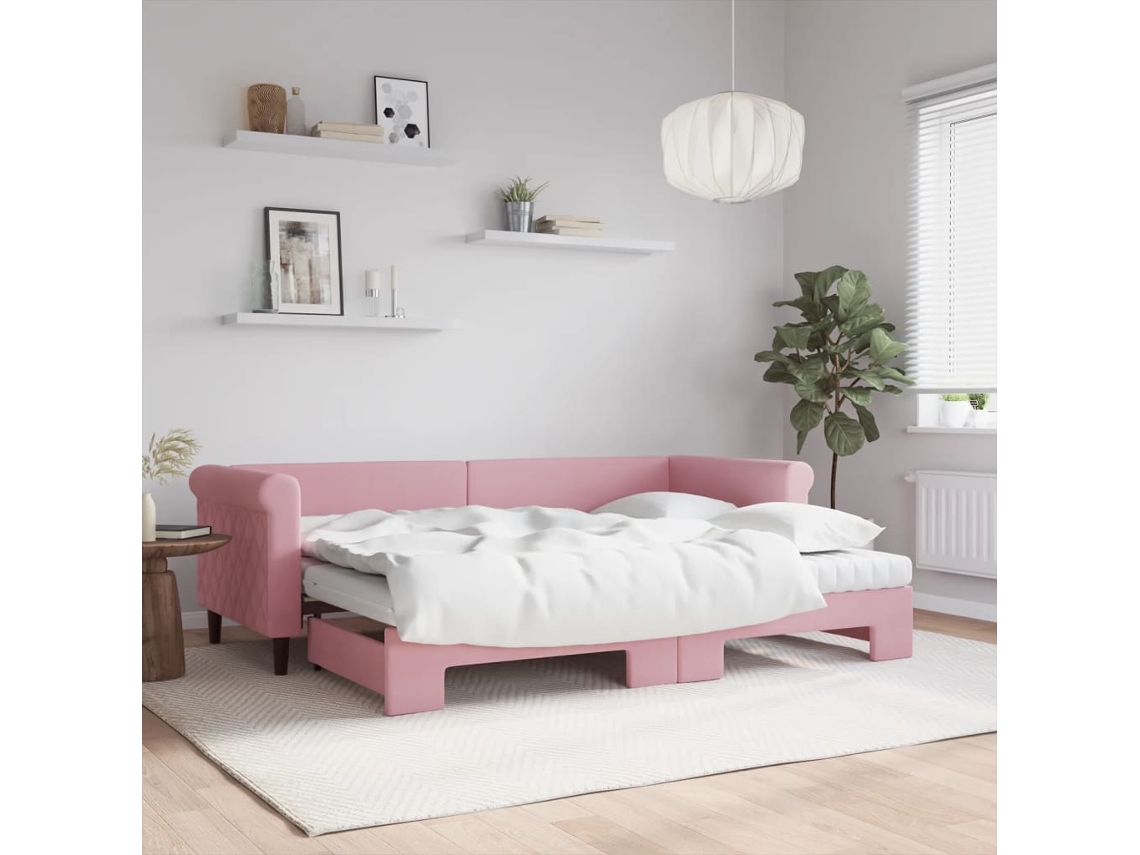 Vidaxl Sofá-cama Com Gavetão E Colchões 80x200 Cm Veludo Rosa