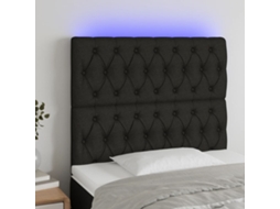 Vidaxl Cabeceira De Cama C/ Luzes Led Tecido 90x7x118/128 Cm Preto