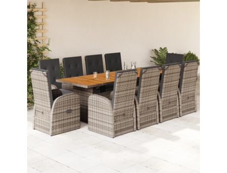 11 Pcs Conjunto Jantar P/ Jardim com Almofadas Vime Pe Cinzento COMFORTXL