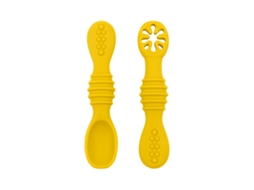 Conjunto de Talheres Infantis , Feito de Silicone de Qualidade Alimentar, com Colher Antiderrapante. MDUG (amarelo)