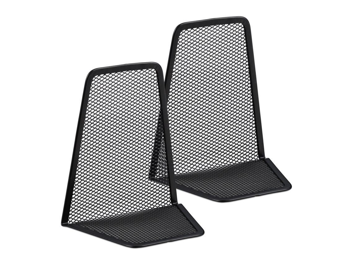 Suporte Para Livros Relaxdays, 2 Unidades, Para Livros, Cds E Dvds, Axlxp: Aprox. 14,5 X 12,5 X 9 Cm, Preto