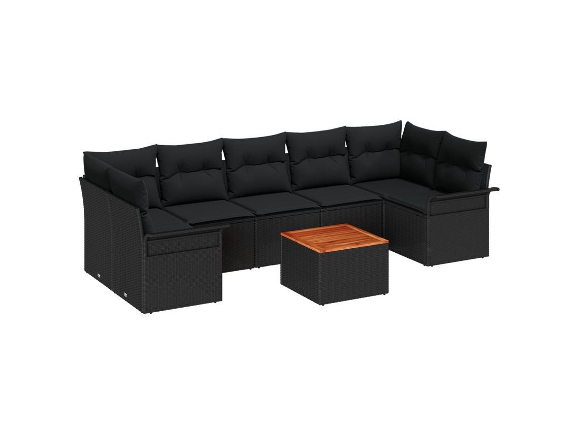 Conjunto 8 Conjunto De Sofá De Jardim Vidaxl Preto Vime Pe (298 X 132.5 X 69 Cm)