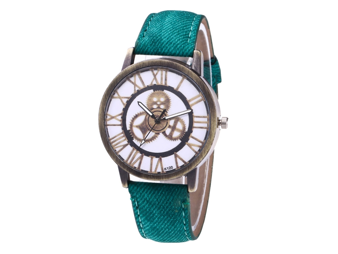 Reloj De Pulsera Unisex Zhoulianfa Casual Con Correa De Denim Verde Analógico
