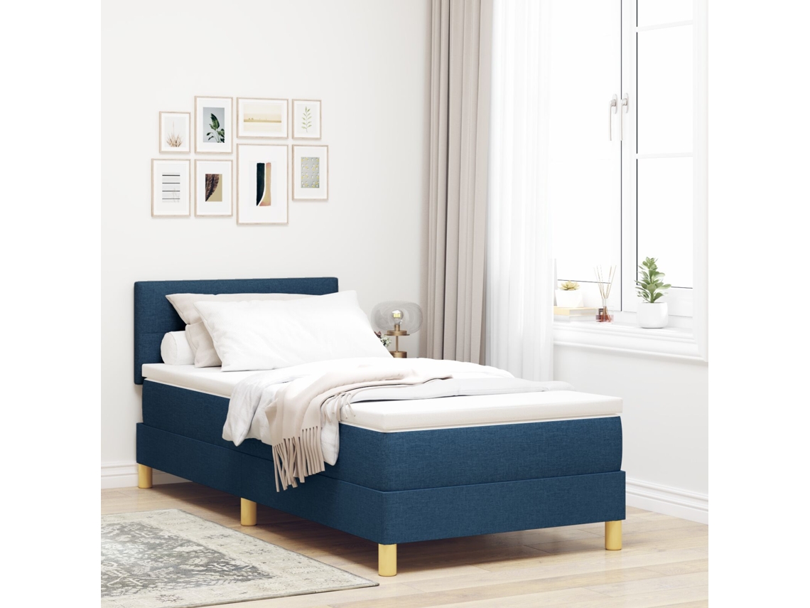 Cama Box Spring Com Colchão Azul 90x190 Cm Tecido