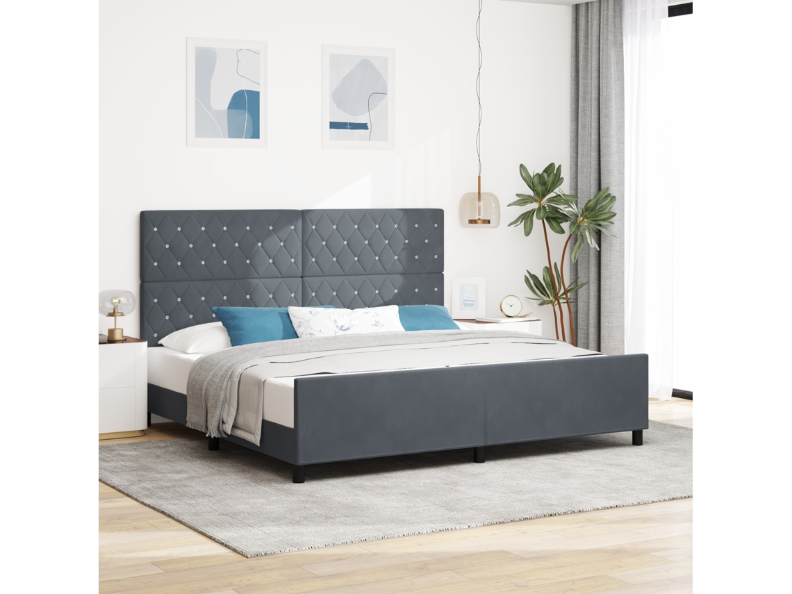 Cama Cinza Escuro 200x200 Cm Veludo