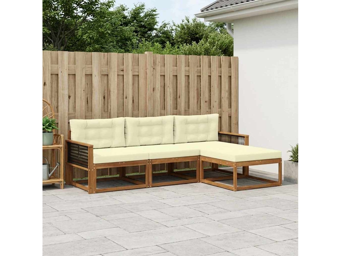Vidaxl Conjunto De Sofás Para Exterior 4 Pcs Natural E Creme