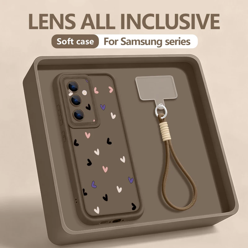 (café) Capa De Celular Samsung Galaxy S23 Em Corda Macia Com Cordão Estampado Com Pequenos Corações