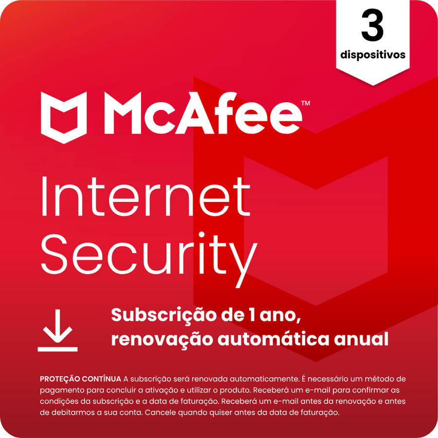 Software MCAFEE Internet Security (3 Dispositivos - 1 Ano - PC, Mac, Smartphone e Tablets - Formato Digital)