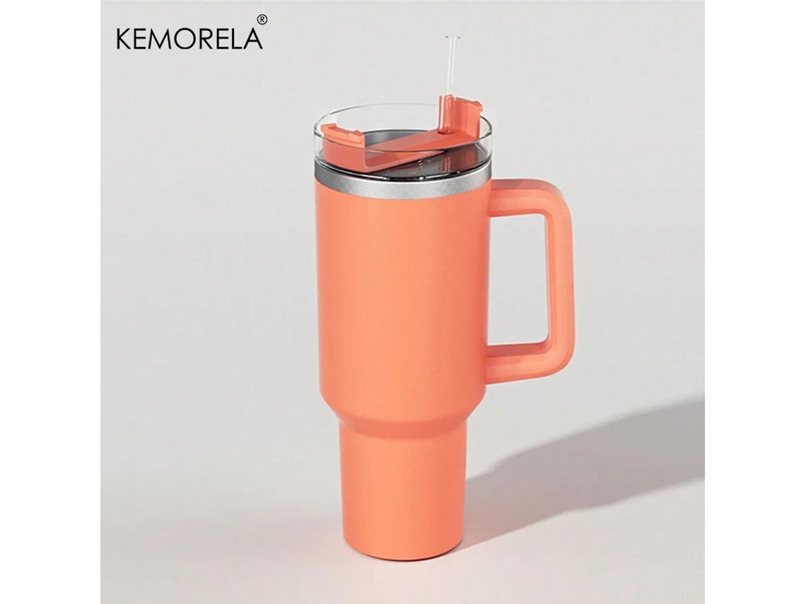 (laranja) Garrafa De Água Térmica De Aço Inoxidável De 1200ml, Com Capa Protetora E Canudo.