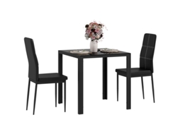 Conjunto De Mesa E Cadeiras Para 2 Pessoas Com Tampo De Vidro Retangular,ideal Para Cozinha E Sala De Estar,na Cor Preta