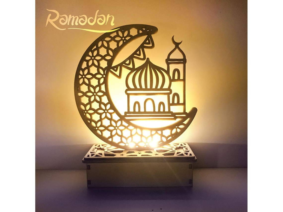 Decoração De Luz De Eid Ramadã Em Madeira Com Recortes Abertos