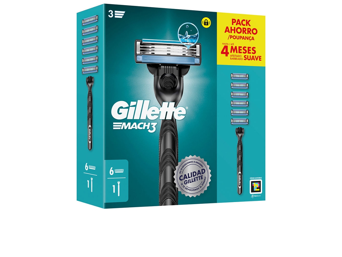 Máquina Mach 3 + 6 Peças de Reposição 6 Recambios GILLETTE