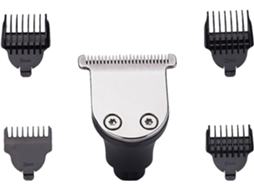 Cabeça De Aparador De Barba Em Metal Prateado Com Pentes, Corpo E Peças Removíveis.