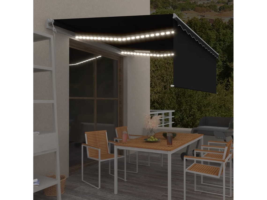 Vidaxl Toldo Automático C/ Estore/led/sensor De Vento 4x3 M Antracite