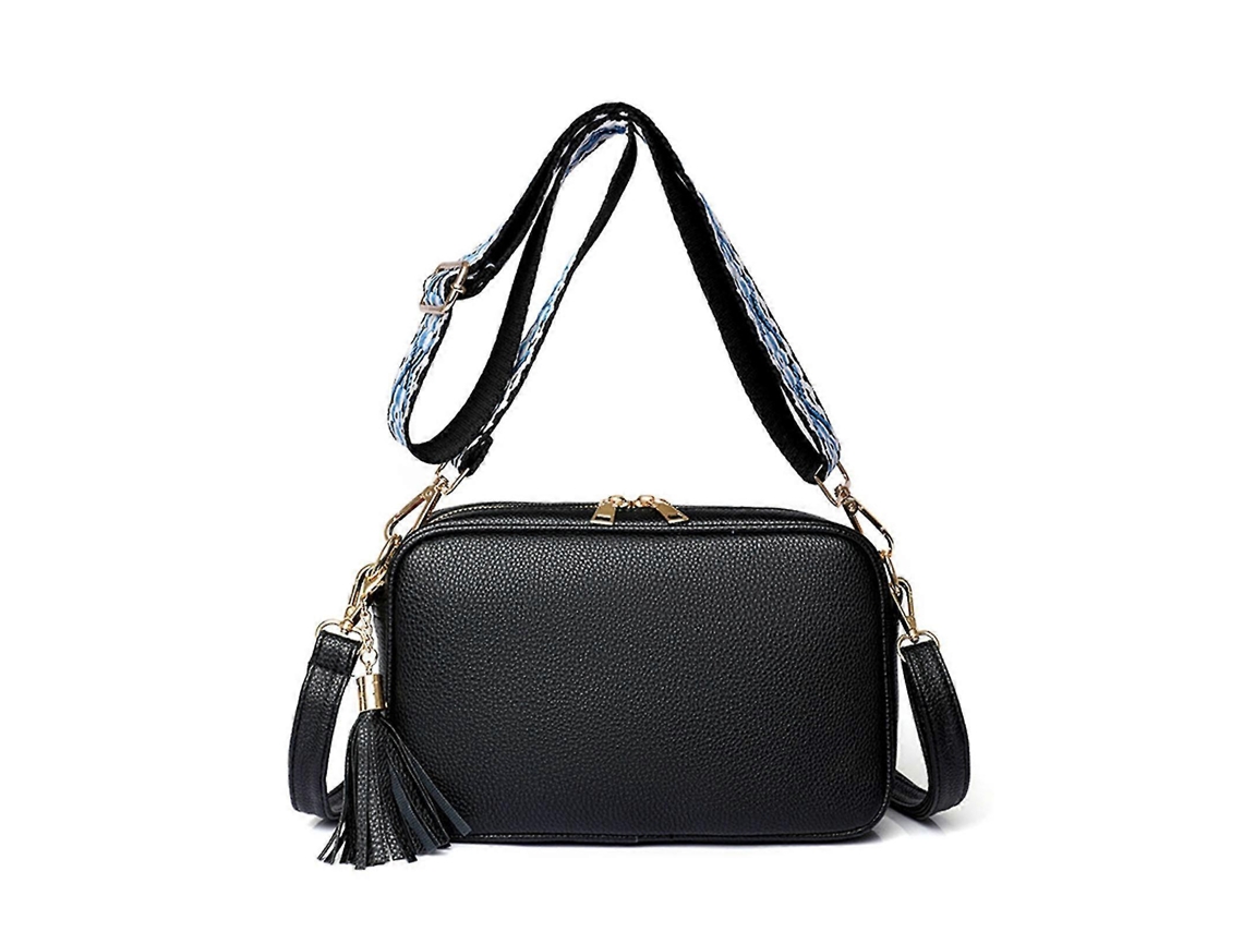 Bolsa Tiracolo De Couro Sintético Com Alça Ajustável, Casual, Transversal, Preta