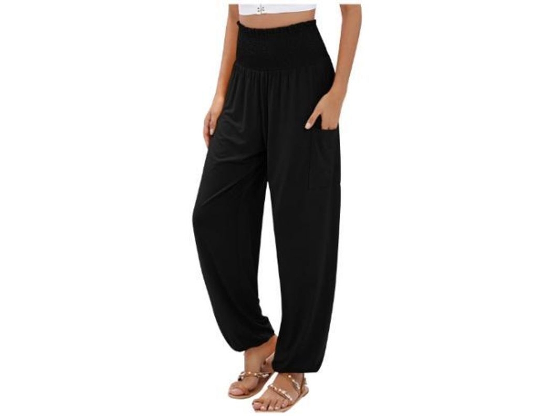 2026 pantalones Harem de Yoga para Mujer de Cintura Alta Con Bolsillos Boho 3xl Negro