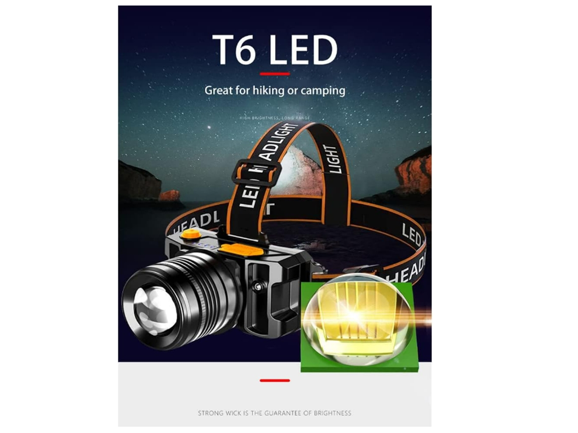 Farol de Led Farol de Caça com Zoom Ultra Brilhante Sensor de Movimento 3 Modos Lanterna de Cabeça Farol com Zoom de Alta Potência Preto YIZHOOD