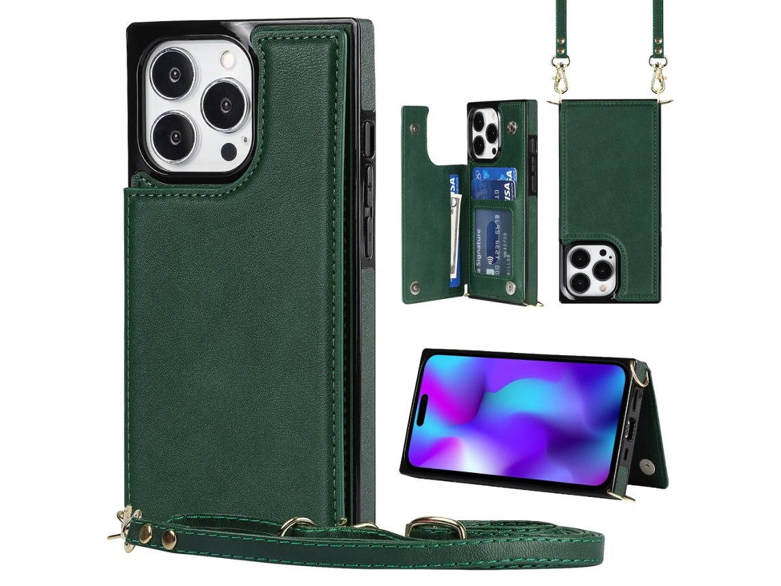 Suporte Casa Bloqueio Rfid Para Iphone 15 Pro Pele Sintética Com Porta-cartões Verde