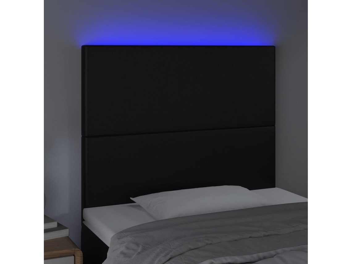 Cabecero con LED Piel Sintética 90x5x118/128cm Negro