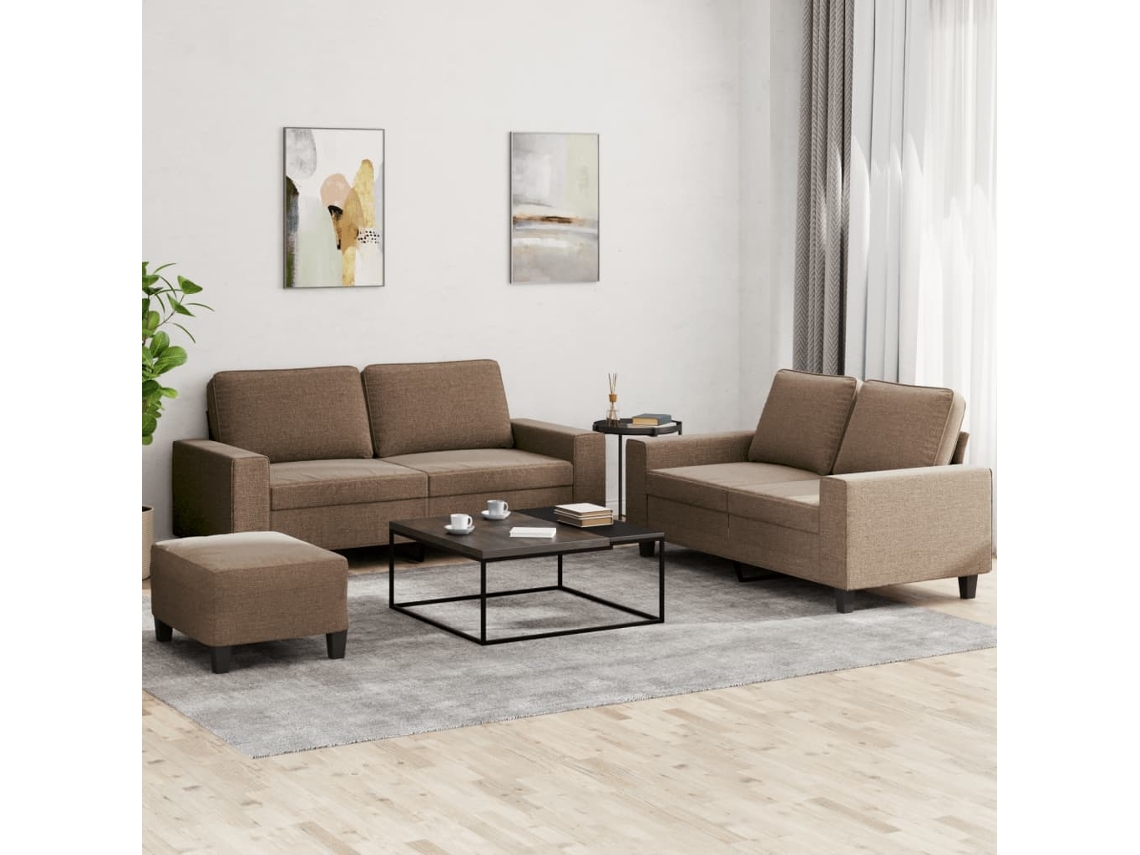 Vidaxl 3 Pcs Conjunto De Sofás Tecido Castanho