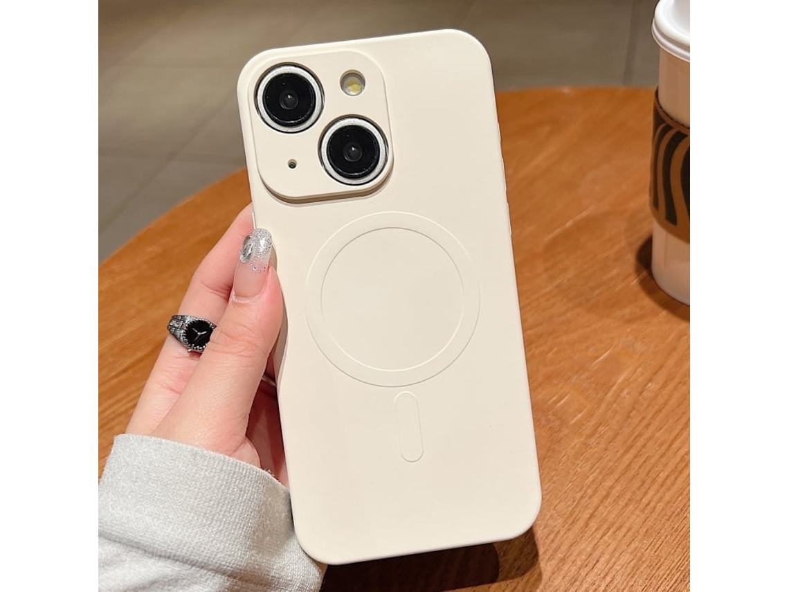 Capa Magsafe Para Iphone 14 - Silicone Líquido Com Cor Sólida | Magnética - Branco Antigo