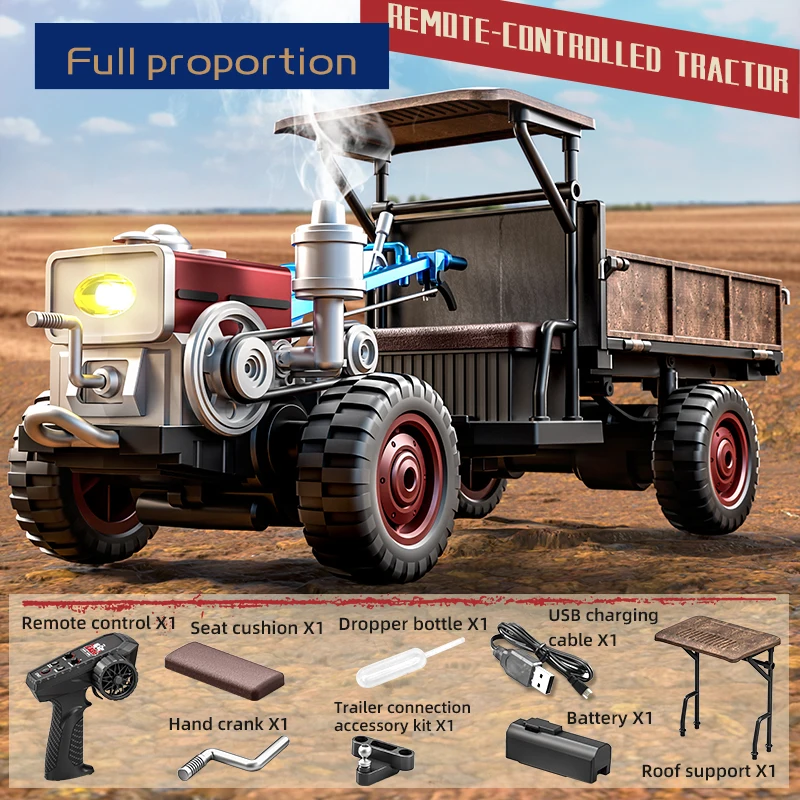 (c8836) Modelo De Trator Clássico Retrô Em Tamanho Real Para Crianças, Com Controle Remoto E Motor Elétrico.