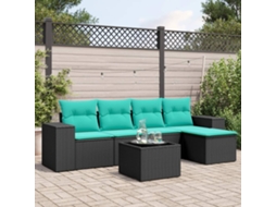 Vidaxl Conjunto De Sofá De Jardim Com 6 Peças E Almofadas Em Rattan Sintético Preto