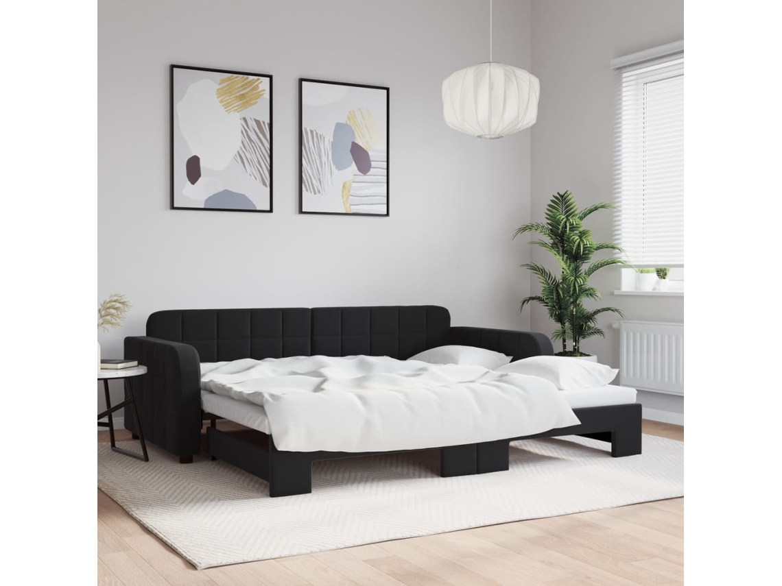 Sofá Cama Com Gavetão 90x200 Cm Veludo Preto Lovely Home