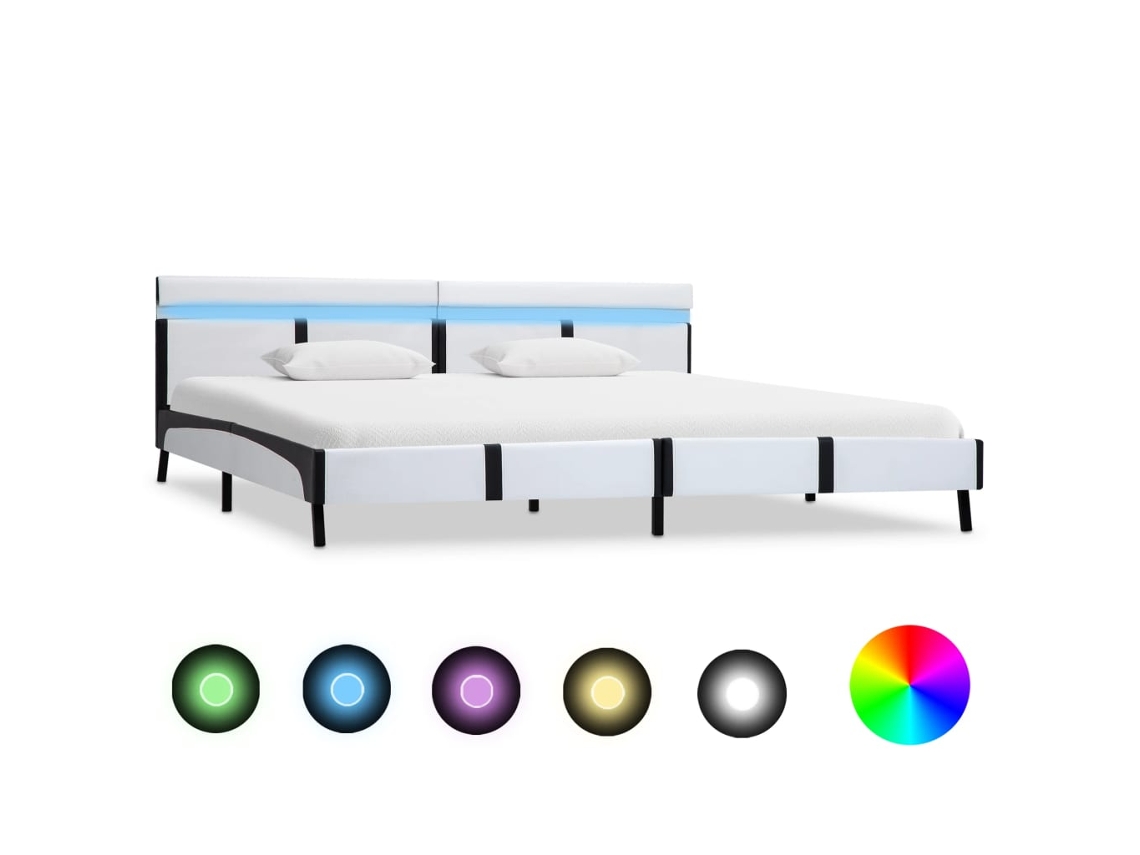 Vidaxl Estrutura de Cama C/ Led Couro Artificial 180x200 Cm Branco