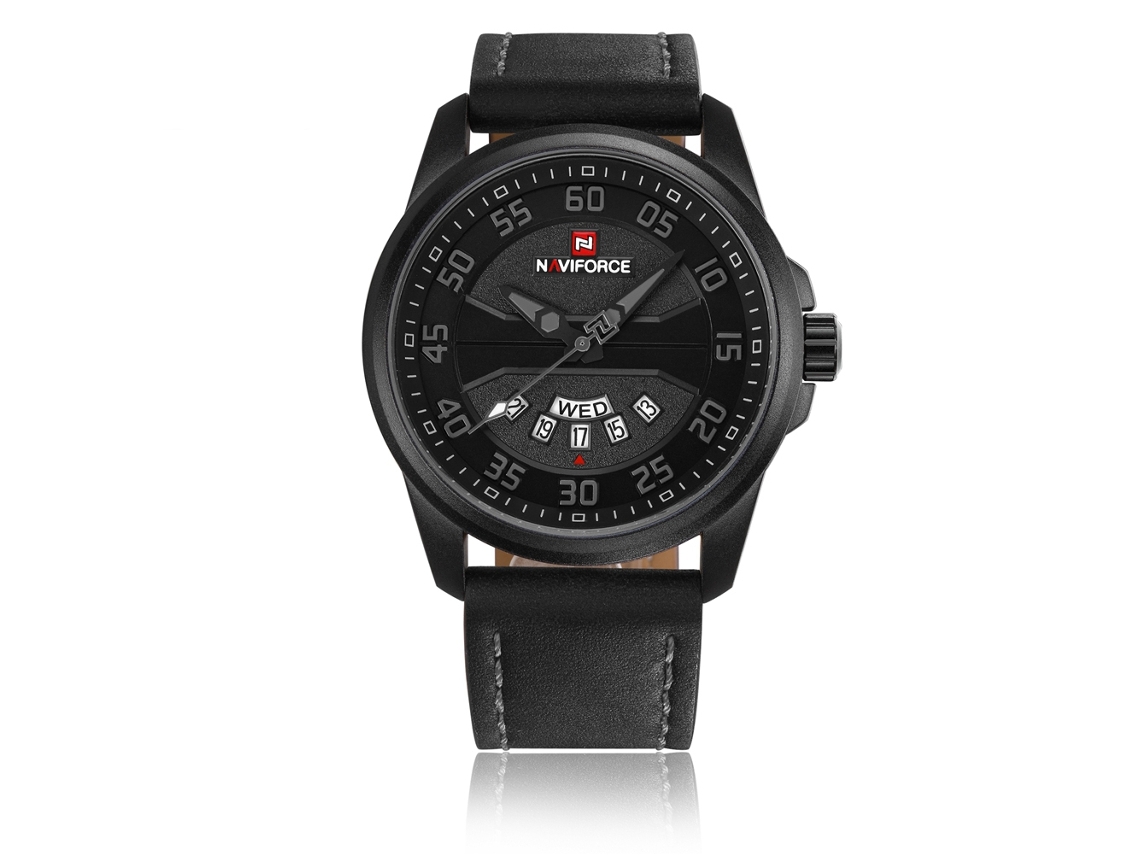 Relógio de Pulso Masculino Naviforce À Prova D'água Quartzo Pulseira Pu Cinza