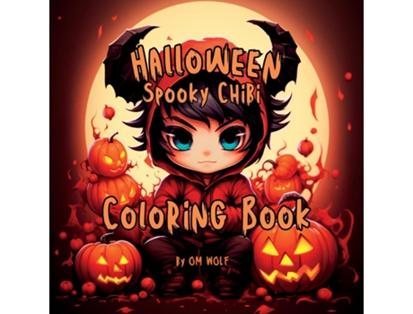 Livro Halloween Spooky Chibi Coloring Book de OM WOLF (Inglês)