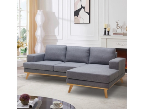 Sofá de canto escandinavo 3 lugares com chaise longue em tecido cinzento Miles Modus Sofa