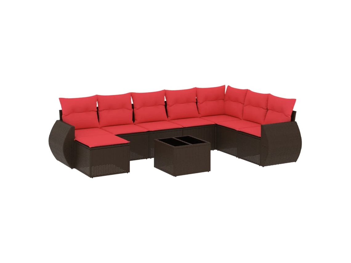 Conjunto de Sofá de Jardim com 9 Peças e Almofadas em Rattan Sintético Marrom MAISON EXCLUSIVE