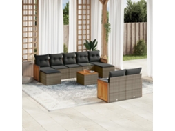 Jogo de Sofá Jardim 10 Peças C/ Almofadões Vime Pe Cinza Dkd Home Decor