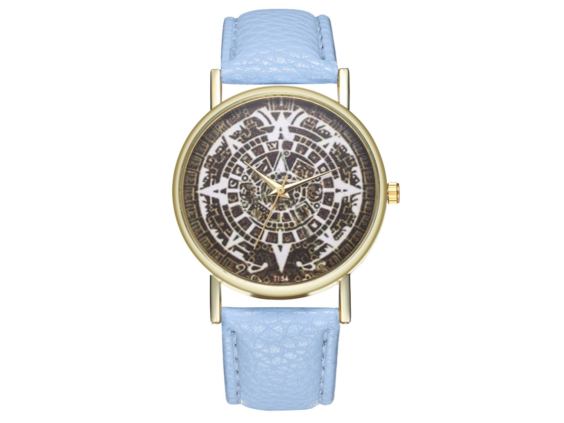 Relógio de pulso analógico de quartzo moderno com pulseira de PU (azul claro)