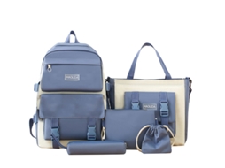 Mochila Escolar, 5 Peças, Cor Azul Para Estudantes