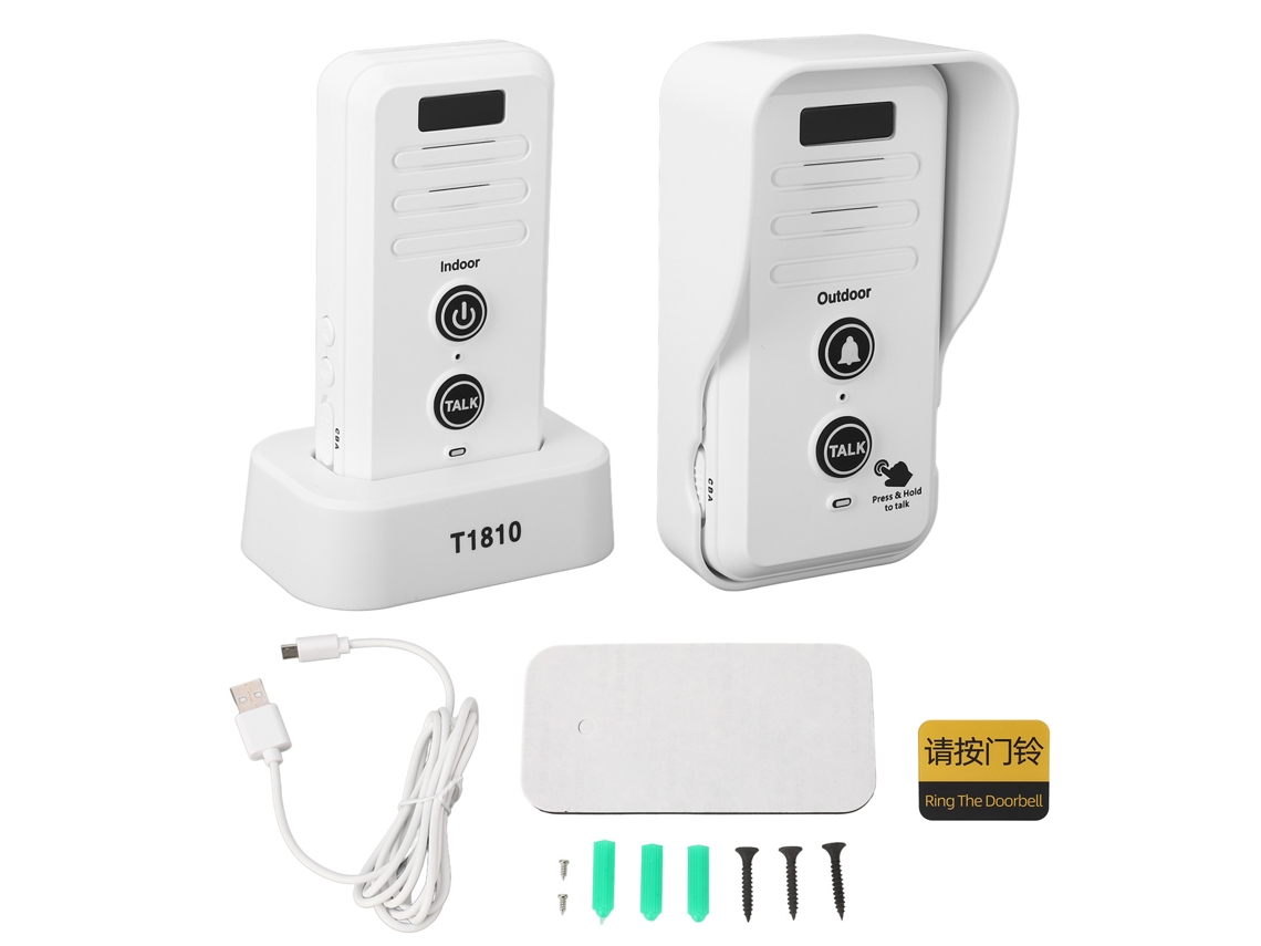 Campainha intercom sem fio YURU 1500m com bateria interna, voz, segurança residencial branco
