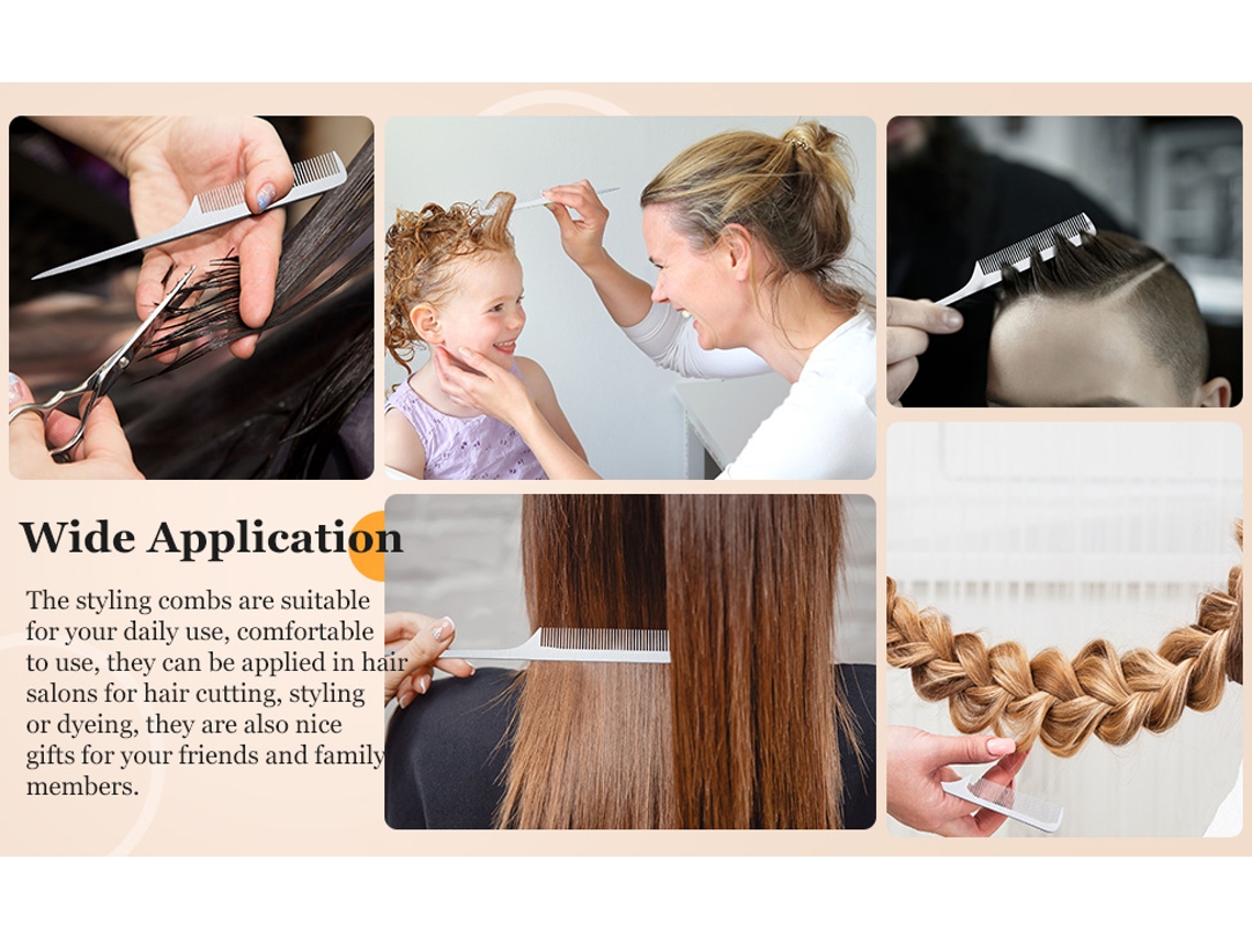 Pentes De Metal Para Cabelo Com Cauda De Rato Prateada, Corte Fino Brilvibera