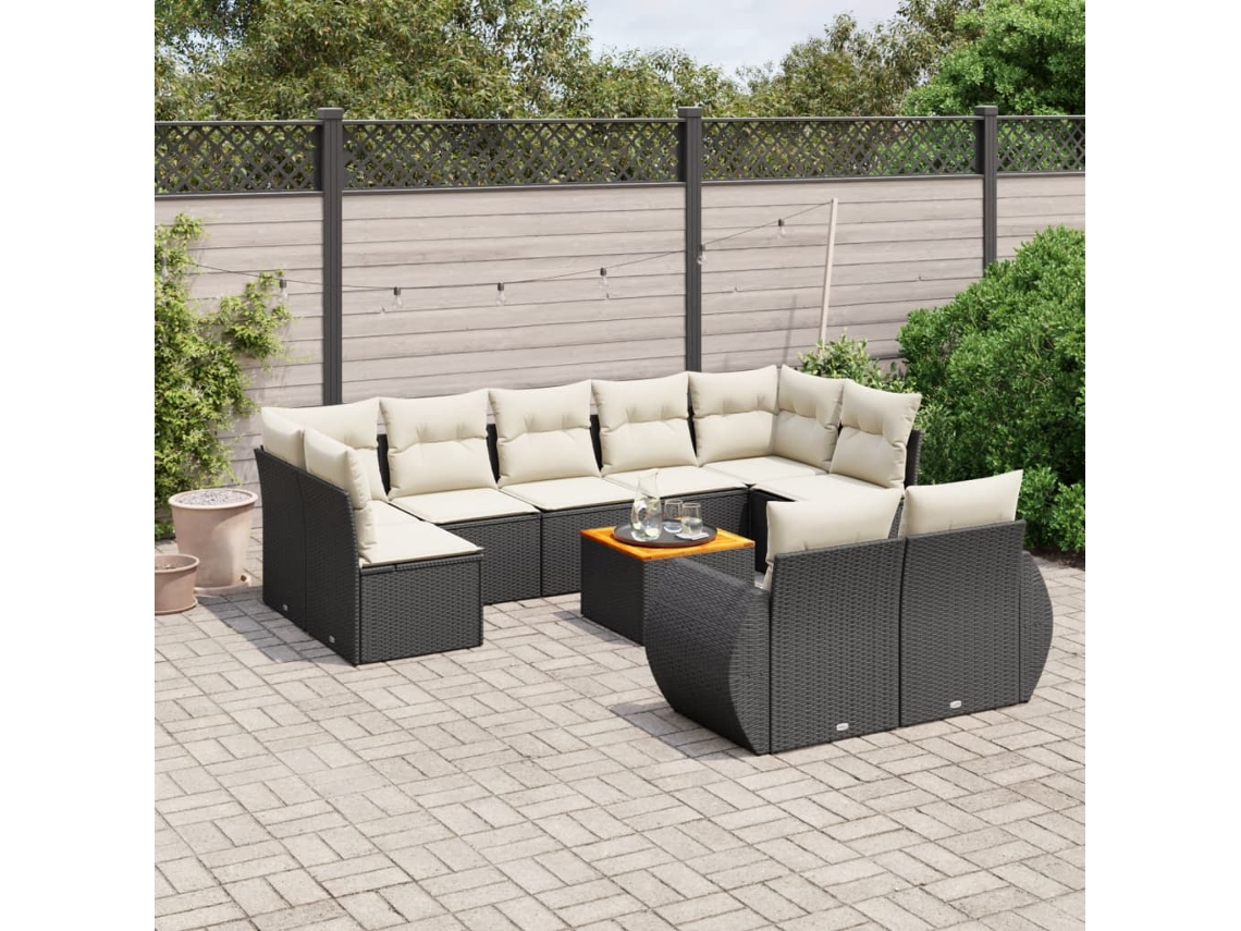 Vidaxl 10 Pcs Conjunto Sofás De Jardim C/ Almofadões Vime Pe Preto
