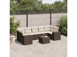 Vidaxl 8 Pcs Conjunto Sofás De Jardim C/ Almofadões Vime Pe Castanho
