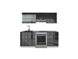 Cozinha Fame-Line, 200 cm sem bancada, Antracite alto brilho, Vicco