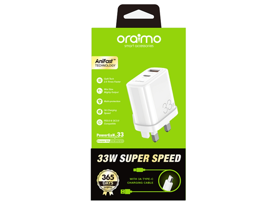 Conjunto de carregador Oraimo UcW, UK, com cabo