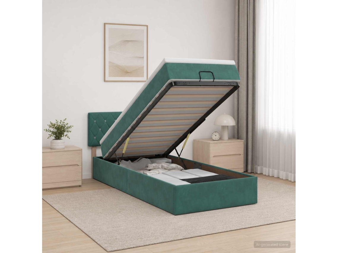 Vidaxl Cama Ottoman Com Colchão E Led Verde-escuro 80 X 200 Cm Veludo