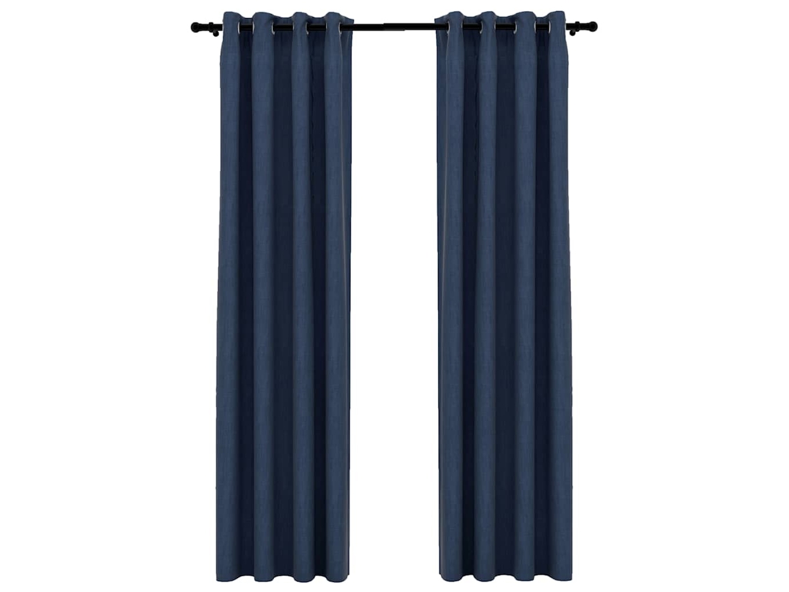 Maison Exclusive - Cortinas Opacas Aspeto Linho C/ Ilhós 2 Pcs 140x245 Cm Azul