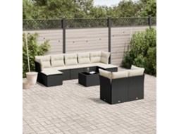 Jogo de Sofá Jardim 10 Peças C/ Almofadões Vime Pe Preto Dkd Home Decor