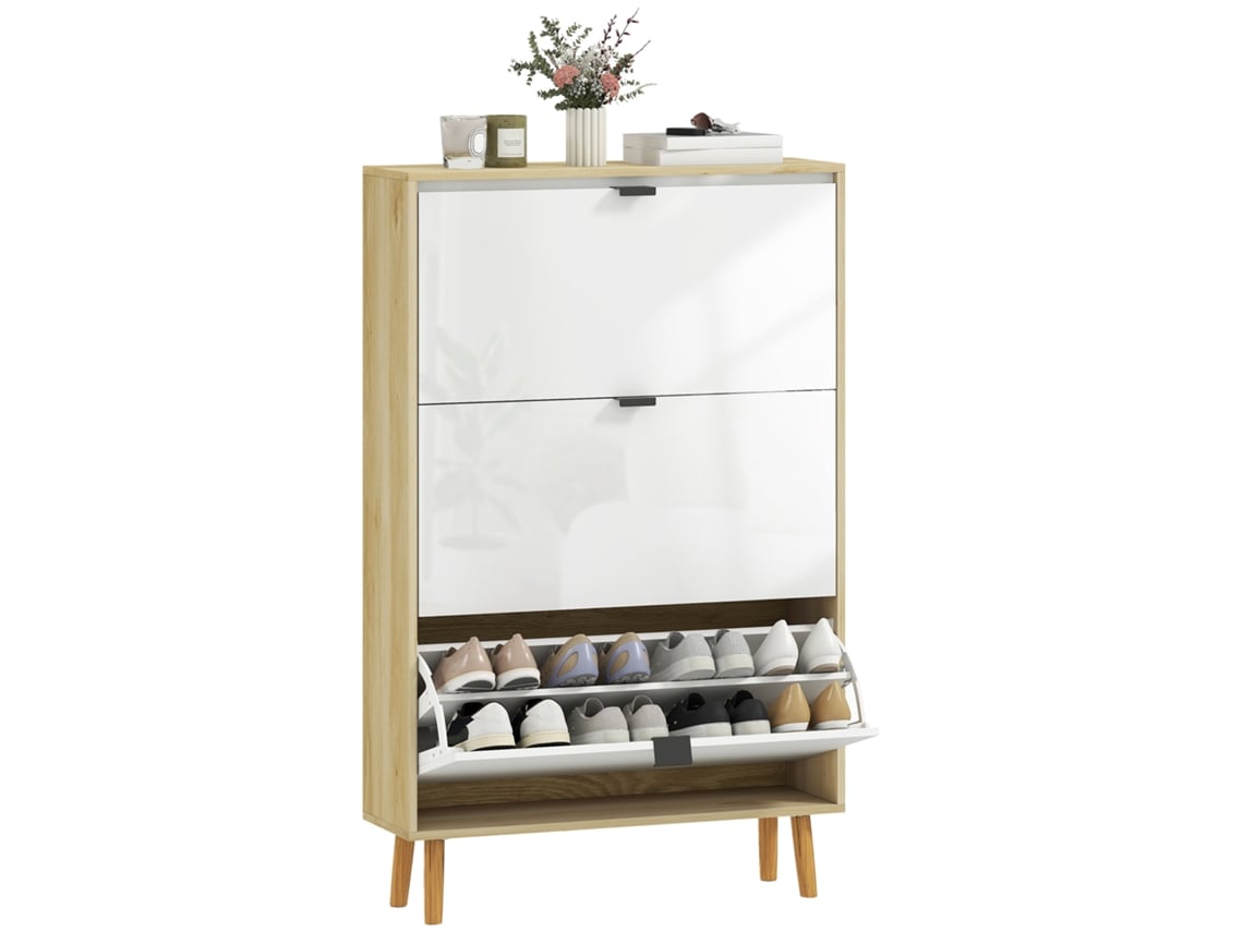 Armário de Sapatos Estreitos com 3 Gavetas Dobráveis para 24 Pares de Sapatos.. 80x24x127 Cm Branco