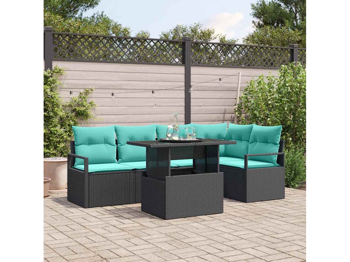 Vidaxl Conjunto De Sofá De Jardim 6 Pcs Preto E Azul Vime Pe